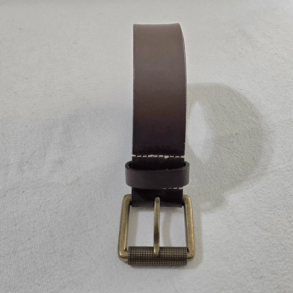 Timberland Dark Brown Genuine Leather Belt Roller Buckle Wide Keeper Size 36 - Picture 4 of 16